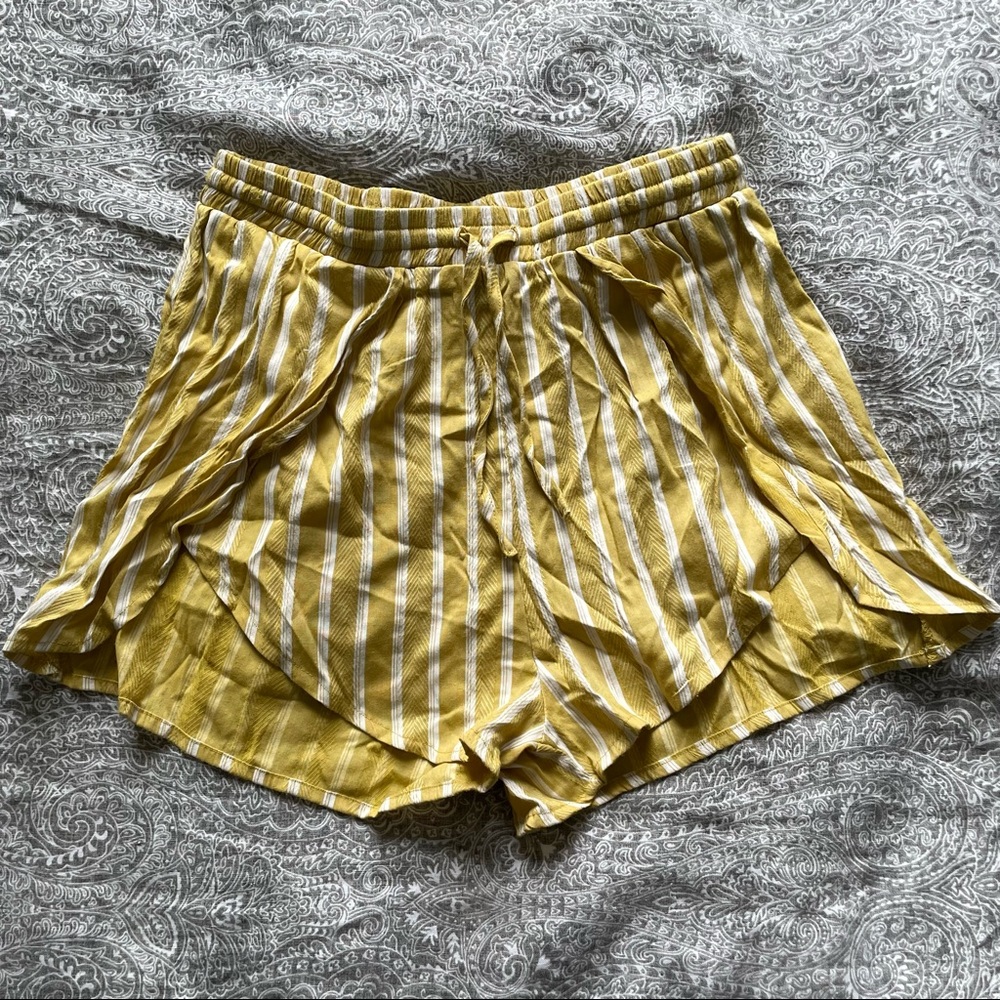 Lulus Yellow and White Striped Shorts.